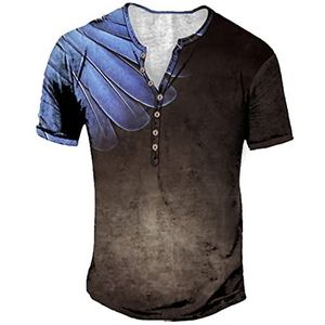 kewing Mannen Vintage Verontruste Shirt Veer 3D Print Knop Retro Korte Mouw T-shirts Outdoor Sport Tshirt, # 6, L