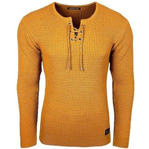 Subliminal Mode - Pullover over voor heren, ronde hals, met trekkoord, chique, trendy, gebreid, winter, van mesh, China, cadeau-idee Kerstmis BX52132, Kameel., L