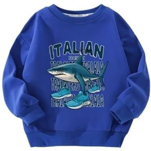 MAOXITCATY Klassieke crewneck sweatshirts voor jongens en meisjes met cartoon AI-dierenprint, lange mouwen voor kinderen,Blauw,100cm