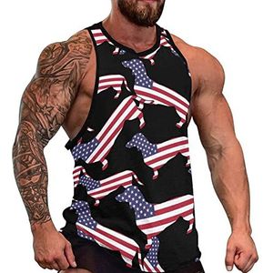 Patriottische teckel USA vlag heren tank top mouwloos T-shirt pullover gym shirts workout zomer T-shirt