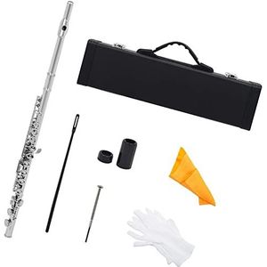PECY 16 Gaten C Sleutel Fluit Cupronickel Fluit Houtblazers Instrument Met Case Reinigingsdoekje: Dwarsfluiten (Size : Silver)