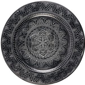 Oosters rond dienblad van metaal Manar 35 cm | Marokkaans theedienblad in de kleur zwart | Oosterse zwarte kleur | Oosterse decoratie op de gedekte tafel