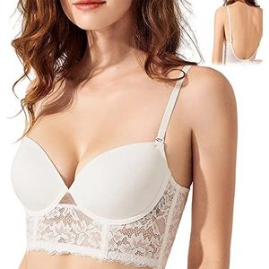 GENERICOL Lage Rug Draadloze Lifting BH, Lace Push Up Backless BH Comfort Starry Bra Naadloze BH voor Backless Jurk, Kleur: wit, 75D