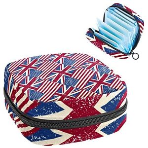 Vlaggen van het Verenigd Koninkrijk Periode Pouch Draagbaar,Tampon opbergtas voor maandverband, Meerkleurig, 4.7x6.6x6.6 in/12x17x17 cm