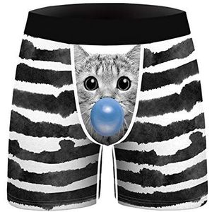 YININGDIAZI Boxershorts voor heren, 2 stuks, 3d zwart-wit gestreepte kat, bubblegum, schattig ondergoed, persoonlijkheid, 1 kleur, Multicolour_Small