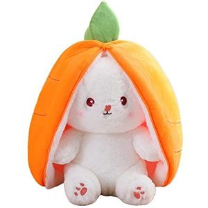 Xzbling Kawaii Haas knuffeldier, knuffeldier, knuffeldier, hide and seek bunny, schattige wortels en aardbeien, pluche haas, 20/30/40 cm, zacht pluche konijn, paascadeau voor kinderen, jongens en meisjes