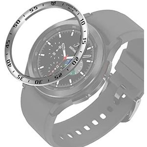 Watch Case BZN for Samsung Galaxy Watch4 Classic 46 mm Smart Watch stalen bezelring, een versie (Color : Silver Ring Black Letter)