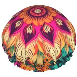 Boho Mandala Kleurrijke Bloemen Print Douche Cap Voor Vrouwen Dubbellaags Waterdichte Bad Cap Elastische Herbruikbare Douche Hoed Haarbescherming Badmuts Voor Spa Salon Baden Dames