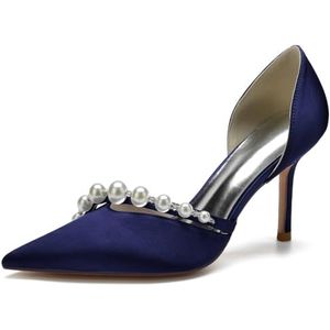 EICOFF Dames Peervormige Witte Bruidschoenen met Hakken voor Vrouwen Slip-On Pumps Schuin Stiletto Hakken Feestjurk Dagelijkse Prom Pumpschoenen,Dark blue,35 EU