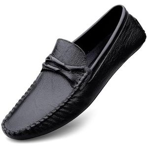 Loafers for heren met vierkante neus, lederen rij-instappers, antislip, flexibel, lichtgewicht buitenfeest, instapper (Color : Black, Size : 41 EU)