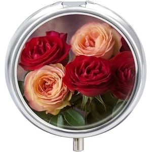 Pillendoos 3 compartimenten ronde pillenorganizer kleine pillenetui voor reizen tuinrozen dagelijkse metalen pillencontainer draagbare medicijnorganizer voor vitaminen supplement portemonnee zak