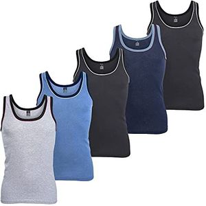MT Heren Melange Tanktop (5-pack) Katoen Fijnrib Onderhemden Mouwloos - 5 kleuren Pack met Blauw 5 (M), 5 kleuren, M