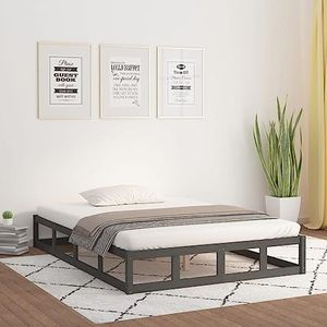 Bedden & Accessoires Bedframe Grijs 150x200 cm Kingsize Massief Houten Meubels