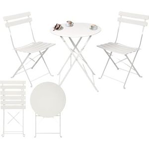 Albatros Bistroset 3-delig, wit, bistrotafel met 2 stoelen, inklapbare stoelen en tafel van robuust metaal, optimaal als balkonmeubelset of tuinmeubelset in modern design