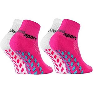 Rainbow Socks - Neon Sneaker Sport stoppersokken voor jongens en meisjes, 2 x wit roze, 30-35