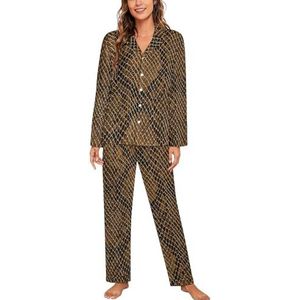 Bruin Slang Huid Patroon Vrouwen Lange Mouw Button Down Nachtkleding Zachte Nachtkleding Lounge Pyjama Set XL