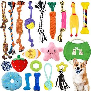 20 Stuks Hondenspeelgoed, Kauwspeelgoed, Interactief Speelgoed Hond Touw Ball, Interactief Speelgoed Veilig en Niet Giftig Katoenen Hond Kan Hondentanden Schoon Voor Puppy Klein/Medium/Groot