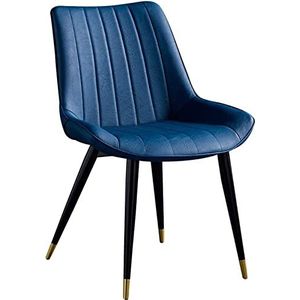 GEIRONV Moderne eetkamerstoel, ergonomische rugleuning, stevige zwarte metalen poten, eenvoudige montage, bureaustoel van kunstleer Eetstoelen (Color : Blue, Size : 46x53x83cm)