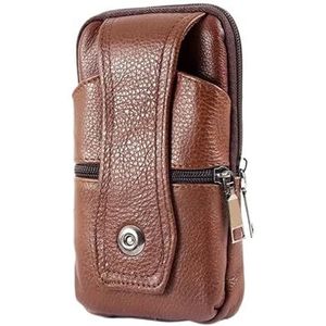WLTYSM Mannen lederen heuptas grote capaciteit riemtas schoudertassen crossbody tassen meerlaagse gesp mobiele telefoon tas heuptas mobiele telefoon heuptas mobiele telefoon heuptas (bruin - 2 lagen)