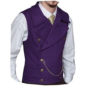 Pak voor mannen, double breasted brede gekerfde revers business casual vest, voor pak/smoking, bruiloft, diner kleding (Kleur : Dark Purple, Maat : M)