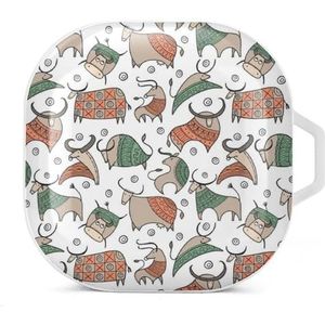 Grappige schets stier oordopjes hoesje compatibel met Samsung hard shell beschermhoes wit stijl