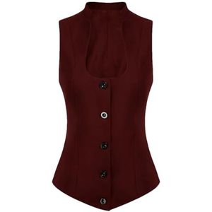 Dvbfufv Damesvest voor dames, business, slim fit, vintage vest voor kantoor, werk, vest, Bordeaux, XL