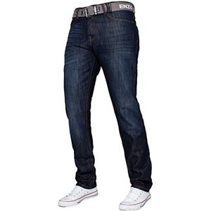 Enzo Mens rechte been riem jeans regular fit denim broek grote lange alle taille maten 28 ""- 48"", Indigo, 30W / 30L