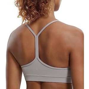 CRZ YOGA Vrouwen Low Impact Strappy Gewatteerde Sport BH Y Racer Back Spaghetti Riemen Yoga BH Tops Meeuw Grijs S