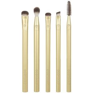 EcoTools Precious Metals Brightening Eye Set, Oogborstel Kit, Precisie Make-upborstels Voor Oogschaduw, Milieuvriendelijke Make-up Borstel Kit, Gerecycled Aluminium, Chroom, 5-delige Set