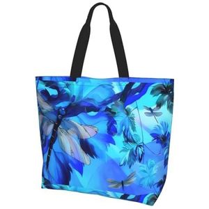 MYGANN Kunst Blauwe Dragonfly Vrouwen Grote Capaciteit Schouder Waterdichte Boodschappentas Voor Dagelijkse Reizen Gift Bag, Zwart, Eén maat