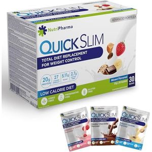 Quick Slim Meal Replacement Shake for Weight Loss, 30 Servings, 20g Protein, 27 Vitamins & Minerals, Dietary Fiber, Low Carb, Gluten Free (Mixed Flavored)