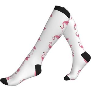 DEXNEL Flamingo's Op Witte Compressie Sokken Voor Mannen Vrouwen 20-30 Mmhg Compressie Sokken Voor Sport Ondersteuning Sokken, Zwart, Eén Maat