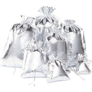 10 stks/partij Multi Size 5x7cm 13x18cm Goud Zilver Gift Bags Wedding Party Candy Bag Cosmetische Verpakking Zak Xmas Gift Food Bags-zilveren tas, 15x20cm