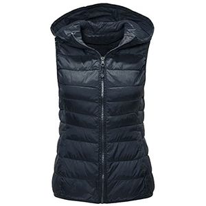 Vrouwen lichtgewicht winter donsvest outdoor winddicht gewatteerde Gilets capuchon mouwloos jas, Donkerblauw, XXL