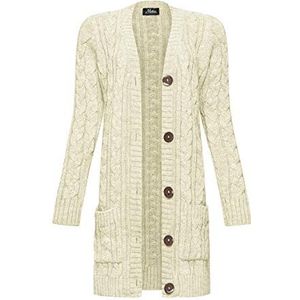 Mikos * Dames cardigan lang elegant gebreid vest wol lange mouwen gebreide mantel mantel lente/winter/herfst (535), lichtbeige, L