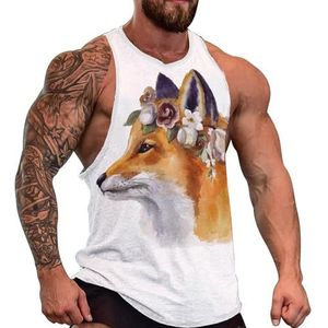 Bloemen kransen vos heren tank top grafische mouwloze bodybuilding T-shirts casual strand T-shirt grappige sportschool spier