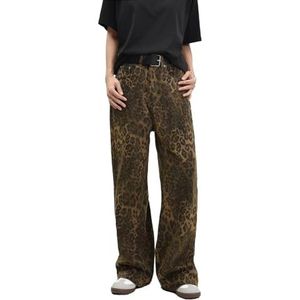 Womens Leopard Jeans Womens Jeans Leopard Print Ladies Jeans Leopard Pants Printed Pants Baggy Pants Pants Baggy Jeans Women Oversized Pants High Waisted Jeans (Brown,L)