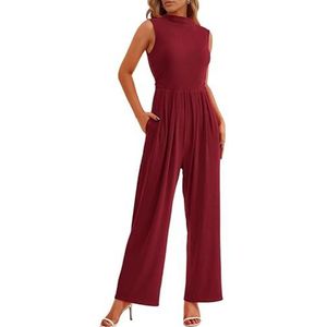 Haibang Jumpsuit voor dames, elegant, ronde hals, eendelig en zomerromper, mouwloos, lange rompers met wijde pijpen, ceremonie, cocktail, overall, casual, playsuit, mode, rompers met zakken, Donker