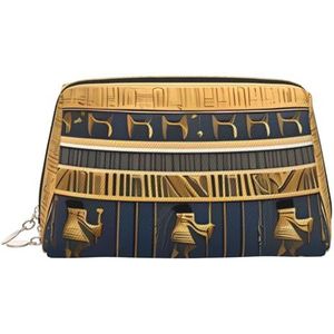 Egyptische faraonische fresco's make-up tas voor vrouwen cosmetische tassen lederen reizen make-up tas organisator waterdichte make-up zakje open platte toilettas draagbare opbergtas voor reizen, Goud