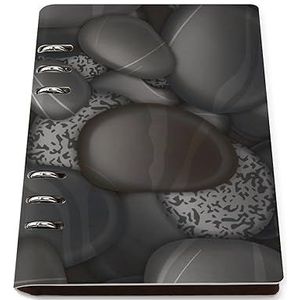 Black Pebble Stones A5 Notebook 6 Ring PU Lederen Cover Hervulbare Losse Blad Persoonlijke Journal