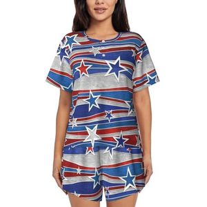 RIVETECH Patriottic Stars Strips Onafhankelijkheidsdag Print Dames Pyjama Set met korte mouwen - Comfortabele korte sets, mouwen nachtkleding met zakken, Zwart, XL