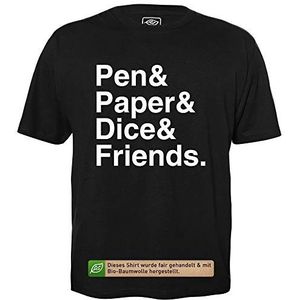 Pen Paper Dice Friends - Heren T-Shirt voor Nerds met Slogan Motief gemaakt van Biologisch Katoen Korte Mouw Ronde Hals, XL