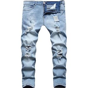 Heren Stretch Rechte Pijp Jeans Casual Regular Fit Klassieke Basic Denim Broek(Light blue,XXL)