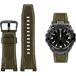 Mannen Canvas lederen horlogebandje 26 MM Fit for Casio GST-B100 S130 W300GL 400G W330 GST-W120L s120 W130L S100 Serie horloge accessorie (Color : Green black buckle, Size : 26mm)