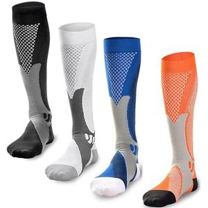 4 paar sportcompressiekousen, steunkousen, reiskousen, kniekousen, trombosekruchten, compressiekousen, compressiesokken, voor dames en heren, Meerkleurig, 35-39