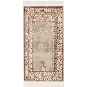 carpet city Gebedstapijt - Seccade Namaz - 70x125 cm groen - rand Mihrab gebedsmat met franjes - wanddecoratie woonkamer - klassieke tapijten laagpolig - Oosterse tapijt