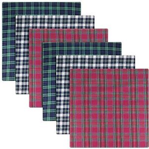 Pack van 6 Heren/Heren Tartan Zakdoeken, Blauw, Groen & Rood, 100% Katoen, 40 x 40cm, Tartan, One Size