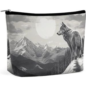 NKJJSTES Grote Capaciteit Kosmetische Zak Waterdichte Cosmetische Organizer Blauwe Zee Zeilboot Cosmetische Accessoires Organizer voor Vrouwen/meisje, Sneeuw Mountain Eenzame Wolf, Eén maat