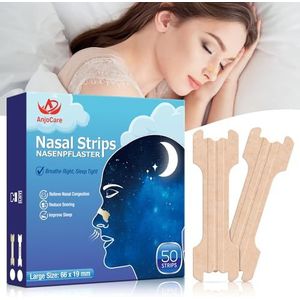 AnjoCare 50 stuks Neusstrips, Extra Sterke Neusstrips om Snurken te Stoppen en Neusverstopping te Verlichten, Anti Snurk Neusstrips om te Helpen Ademen voor een Betere Nachtrust