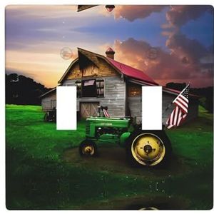 ZhaoYuGoods Oude tractor foto boerderij print muurplaat, dubbele tuimellichtschakelaar outlet cover 2-Gang 11,4 cm x 11,4 cm, PC decoratieve voorplaat voor thuis en kantoor
